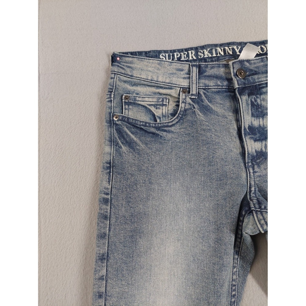 H&M Men Jean 32 Light Wash Denim‎ Skinny Cropped Low Rise Distressed Ripped Wear - Picture 3 of 16